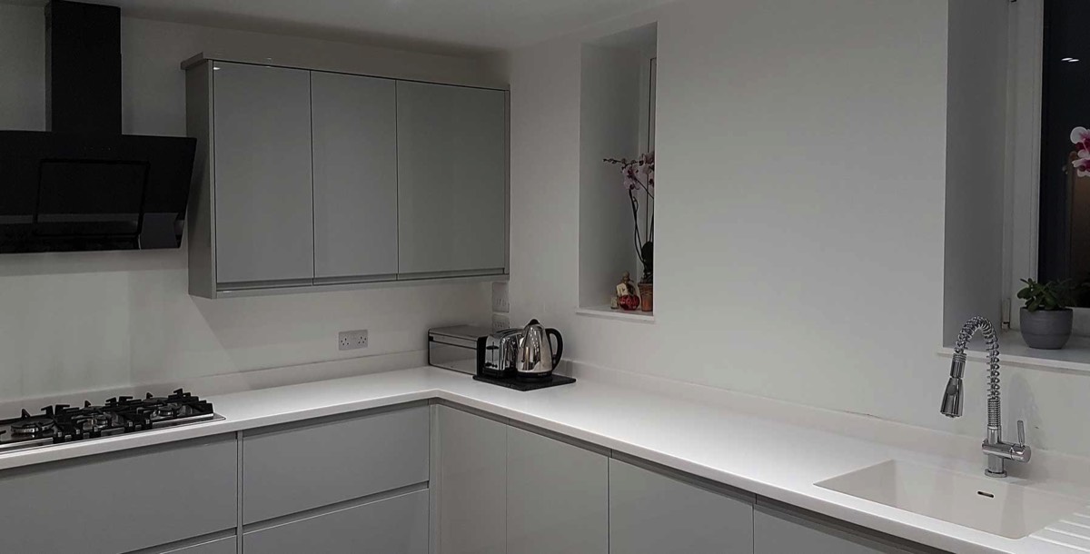 modern stylish kitchen in grey
