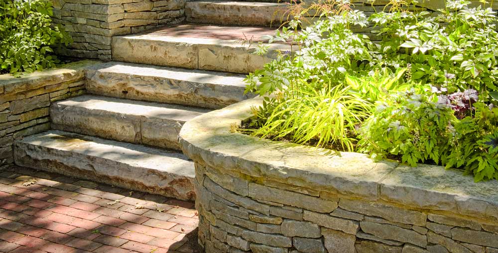traditional rustic planter and steps
